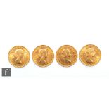 Four Elizabeth II full sovereigns dated 1958.