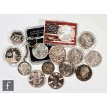 Various American Morgan and Liberty silver dollars, 1882, 1883, 1889, 1900, 1923, 1976, 1991,
