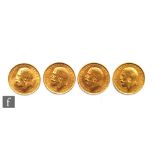 Four George V full sovereigns dated 1911, 1912 and 1925 x 2.