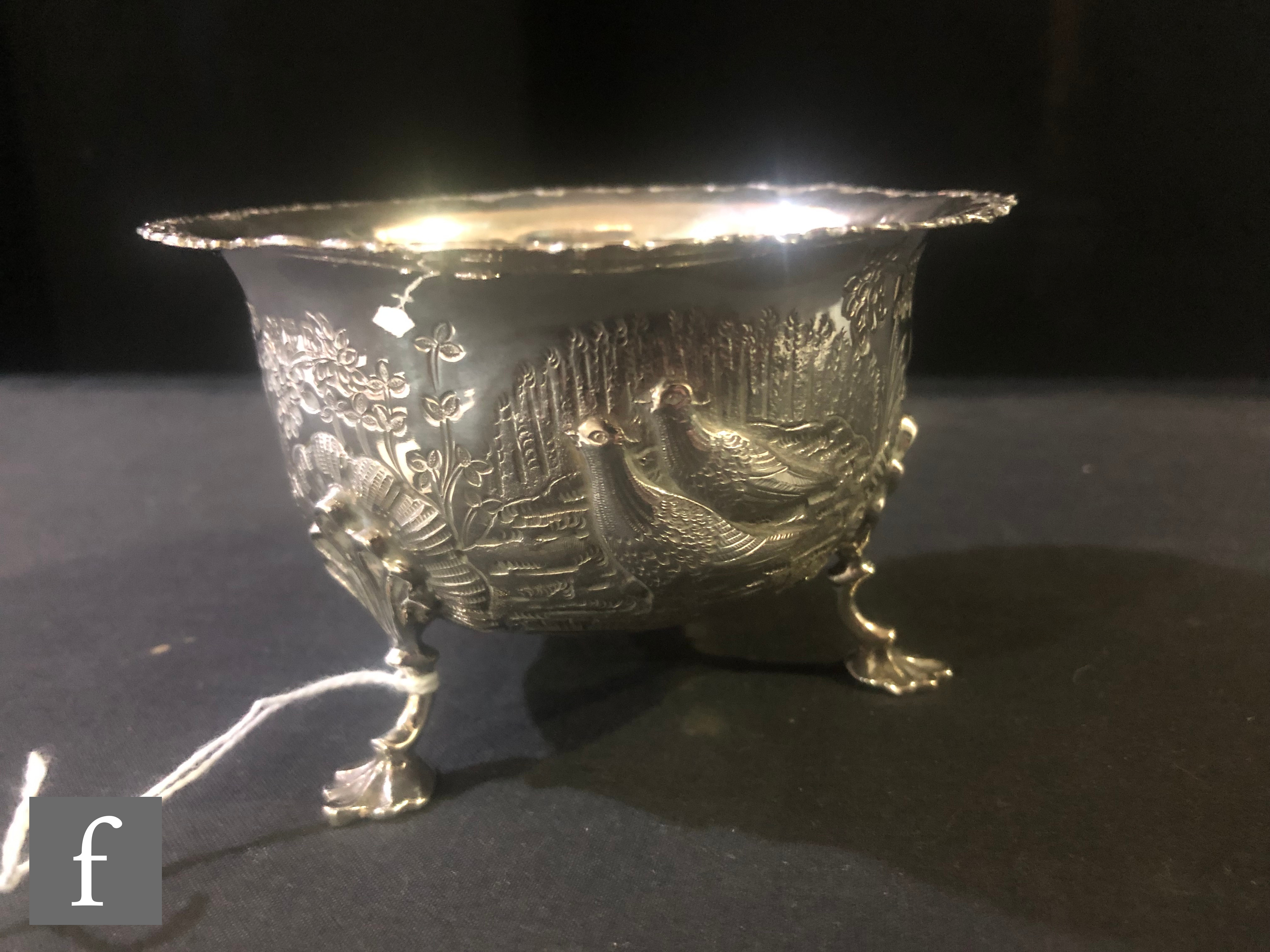A late Victorian sugar bowl decorated with embossed and engraved scene of two pheasants in a - Image 3 of 7