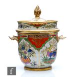 A 19th Century Worcester ice pail, liner and cover decorated in the Dragons in Compartments pattern,