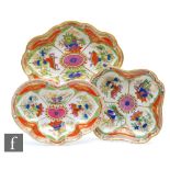 Three 19th Century Worcester dishes of varying form decorated in the Dragons in Compartments