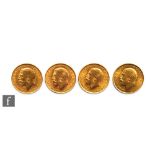 Four George V full sovereigns dated 1912, 1913, 1926 and 1927.