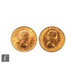 Two Elizabeth II full sovereigns dated 1958 and 1965. (2)