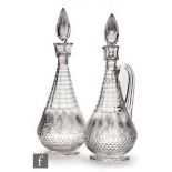A continental matched decanter and claret jug, possibly Val St Lambert, circa 1900, each of footed