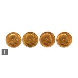 Four Edward VII full sovereigns dated 1906, 1909 x2 and 1910.