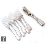 A composed set of twelve William IV and later hallmarked silver fiddle pattern dessert forks,