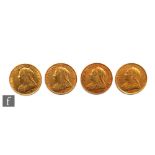 Four Victoria veil head full sovereigns dated 1893 x 2, 1894 and 1901 (4)