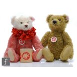 Two Steiff teddy bears, 037542 Teddy Bear Dolly, dusky pink and white mohair, wearing satin ruff,