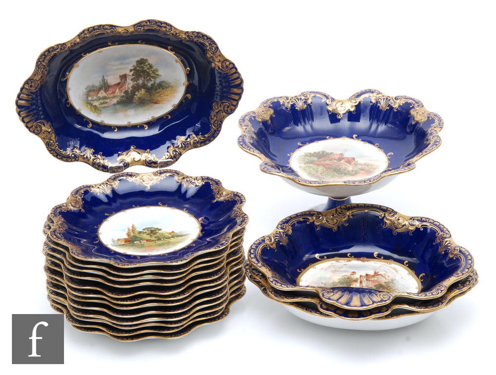 A late 19th to early 20th Century Bisto (Bishop and Stonier) dessert service comprising twelve