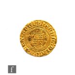 A Henry VI gold quarter noble, annulet issue, MM Calais over shield, small lis in presentation case,