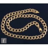 A 9ct open filed curb link chain, weight 89.5g, length 63cm, terminating in lobster clasp.