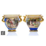 Two 19th Century Flight Barr and Barr twin handled vases, the first decorated in the round with