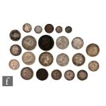 Various George III to George IV coinage to include two bank tokens 1s and 6d 1811, various shillings
