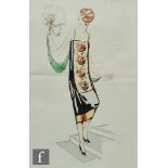 A collection of five French ladies fashion illustrations, circa 1925, ink and wash, all framed, 36cm
