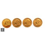 Four Victoria veil head full sovereigns each with Sydney Mint mark dated 1895, 1897, 1900 and