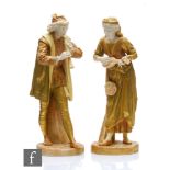 A pair of later 19th Century Royal Worcester figures of musicians modelled by James Hadley, the