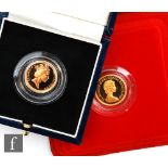 Two Elizabeth II impaired proof half sovereigns dated 1980 and 1995, both cased with certificate. (