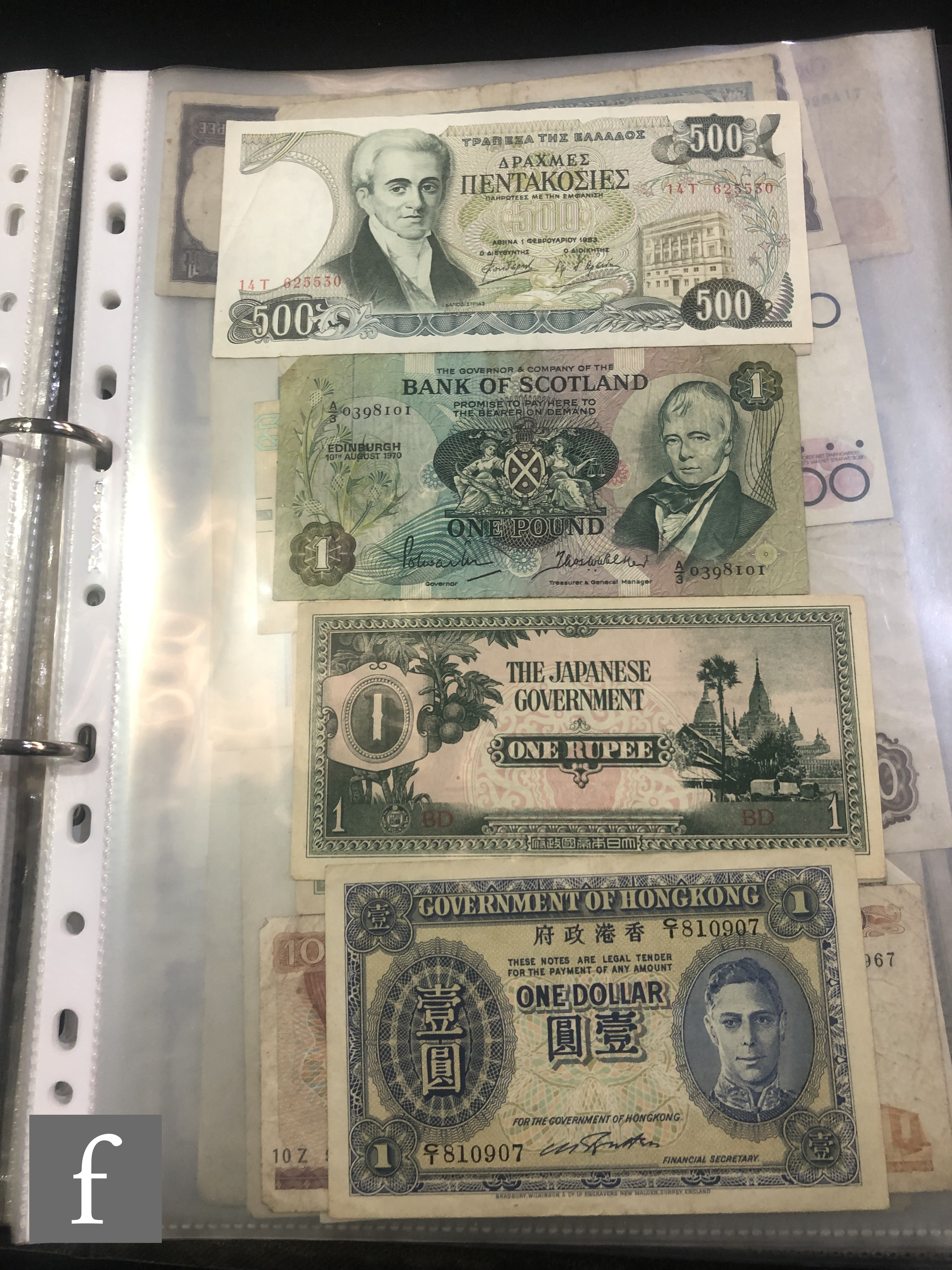 An album containing world banknotes to include Chinese, Japanese, South American, European etc. - Image 6 of 9