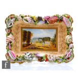 A 19th Century Chamberlain Worcester rectangular dish decorated with a hand painted cartouche