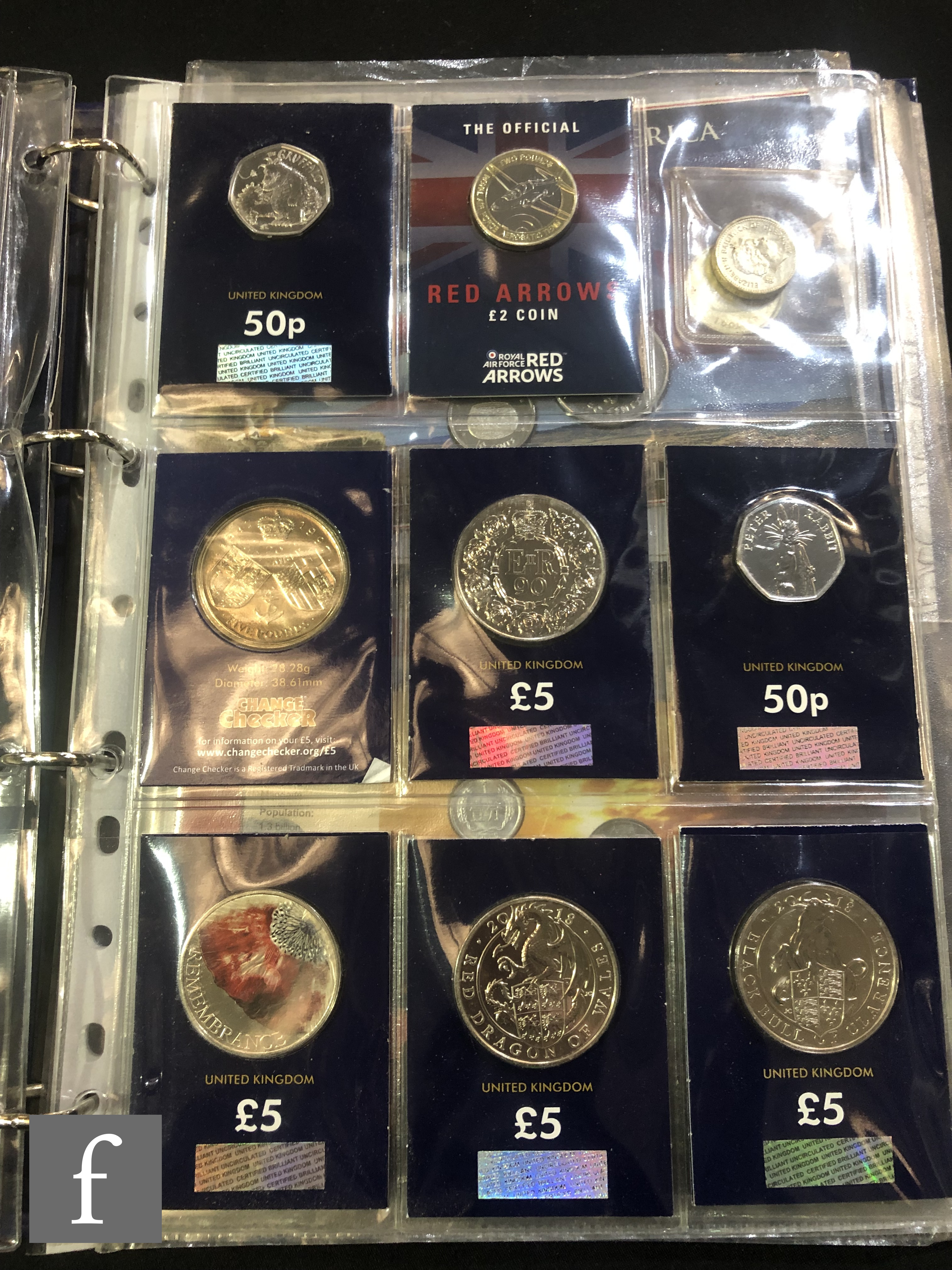 Two Elizabeth II change checker albums of fifty pences to five pound coins including other sets - Image 7 of 14
