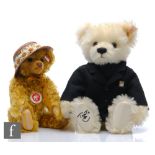 Two Steiff teddy bears, 660092 Toots Thielemans Bear, white mohair, wearing black felt jacket with