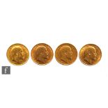 Four Edward VII full sovereigns dated 1906, 1909 and 1910 x2.