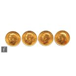 Four George V full sovereigns dated 1912, 1913, 1922 and 1927