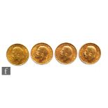 Four George V full sovereigns dated 1912 x2, 1913 and 1915