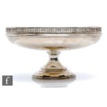 A hallmarked silver pedestal bowl, circular stepped foot supporting plain bowl terminating in