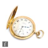 An 18ct Alpina half hunter, crown wind pocket watch with Arabic numerals to a silvered dial, case