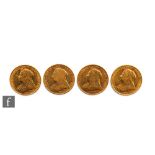 Four Victoria full sovereigns 1899 (MM) Sydney, 1900 (MM) Sydney, 1900 (MM) Melbourne and 1901 (