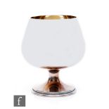 A hallmarked silver brandy goblet of plain form, weight 6oz, height 11cm, Sheffield 1978, A T Cannon
