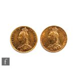 Two Victoria Jubilee head full sovereigns dated 1887 and 1888. (2)