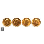 Four George V full sovereigns dated 1914, 1915 and 1918 x2.