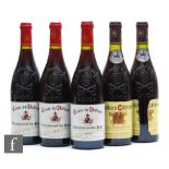 Five bottles of French red wine, to include two bottles of 1995 Châteauneuf-du-pape Château