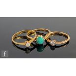 Three 18ct stone set rings, two diamond solitaires and a turquoise example, total weight 6.5g,