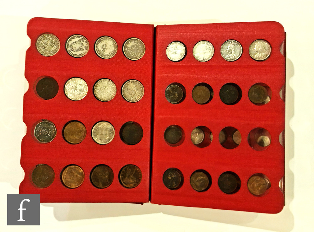 An album of Victoria to Elizabeth II coins including crowns dated 1845, 1888, 1935, later nickel
