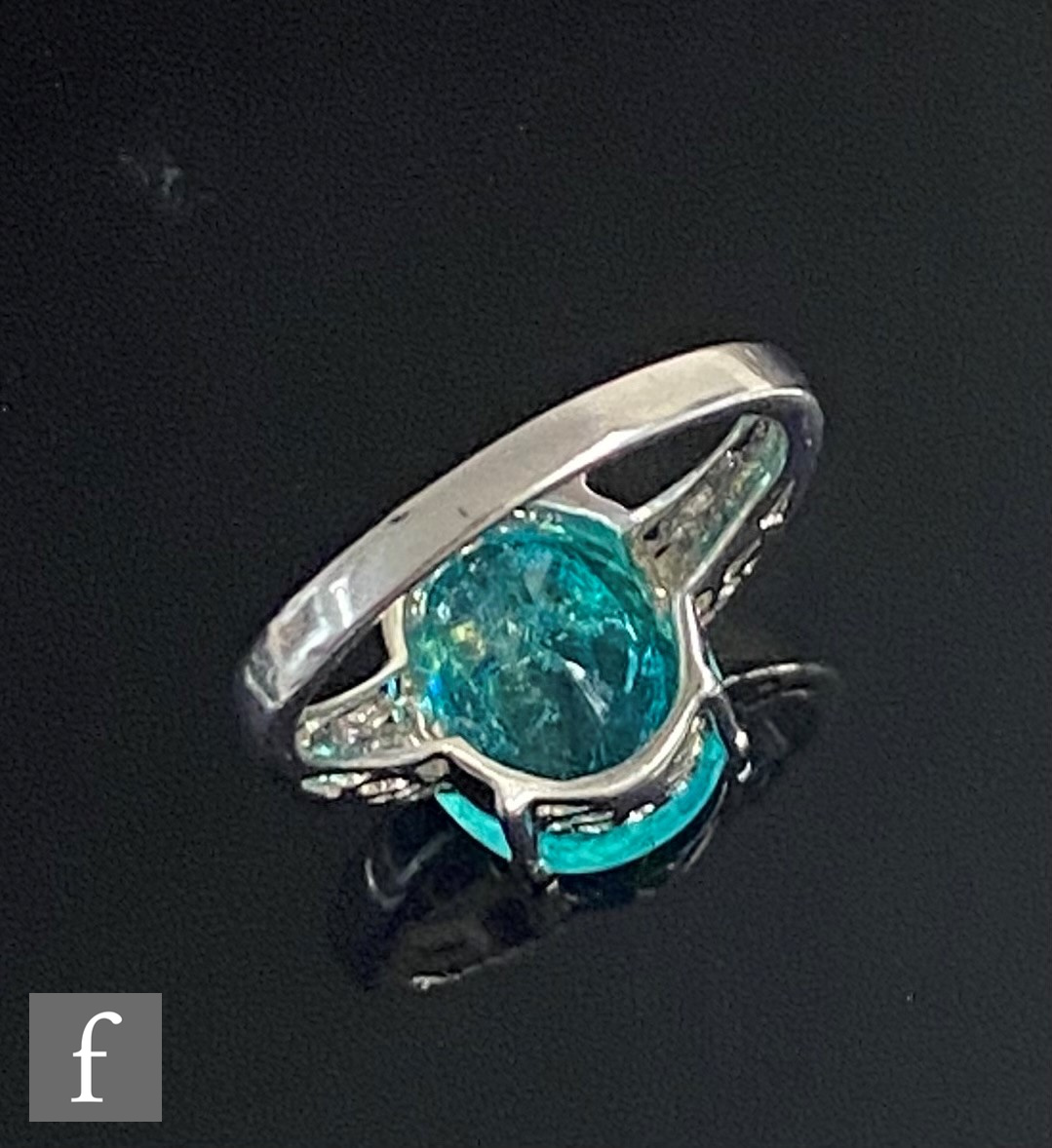 An 18ct white gold single stone, claw set paraiba tourmaline, weight approximately 6.78ct, to - Image 6 of 8