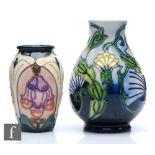Two boxed Moorcroft Pottery vases, one in the Rough Hawk's Beard pattern, the second in the Foxglove