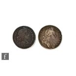 Two Charles II to William III crowns dated 1676 and 1696. (2)