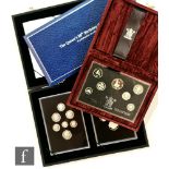 An Elizabeth II Queens 80th Birthday collection set of thirteen silver proof coins, also The Royal