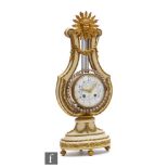 A late 19th Century French lyre shaped Marie Antoinette mantel clock with eight-day movement