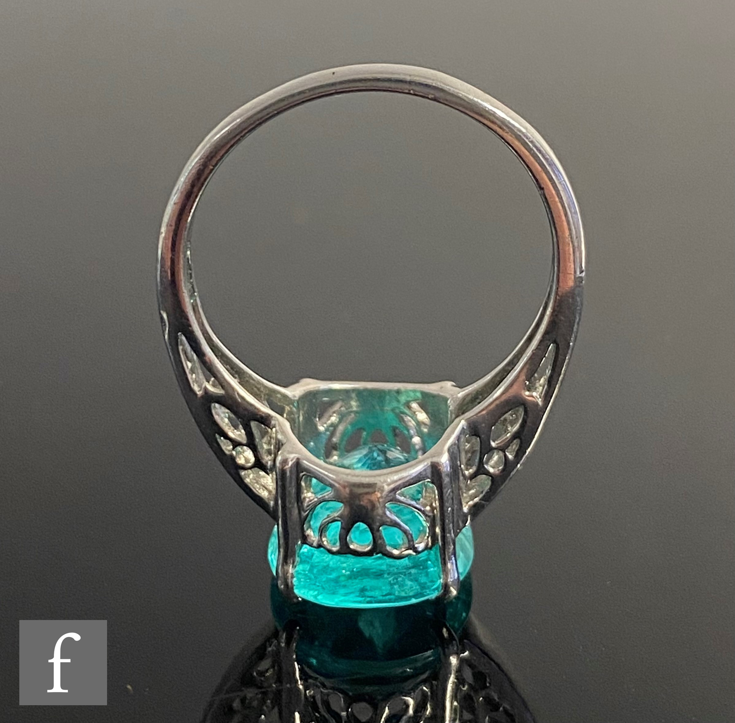 An 18ct white gold single stone, claw set paraiba tourmaline, weight approximately 6.78ct, to - Image 5 of 8