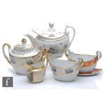A 19th Century Flight Barr and Barr teapot of silver form, bat printed with cartouche panels of