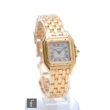 A lady's 18ct Cartier Panthere wristwatch with Roman numerals to a square white dial, case