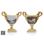 A pair of 19th Century Barr Flight and Barr Worcester pedestal vases each with a hand painted