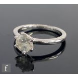 A platinum set diamond solitaire ring, brilliant cut claw set stone, weight approximately 0.91ct,