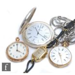 Two continental 14ct lady's fob watches with enamelled decoration to reverse, total weight 39g, with