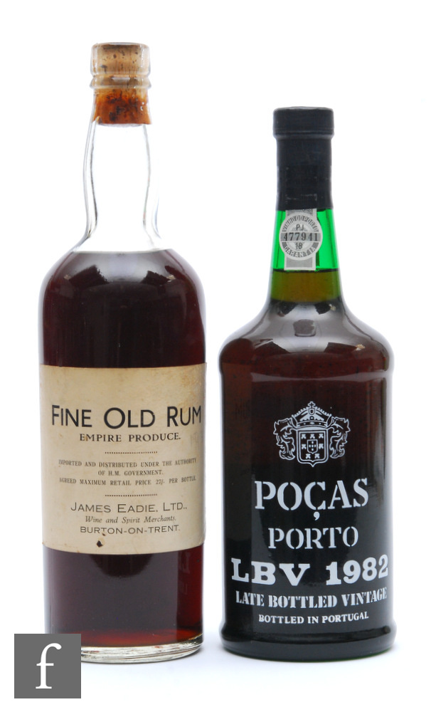 A bottle of James Eadie Ltd. Fine Old Rum, 1930/40s bottling, together with a bottle of Pocas